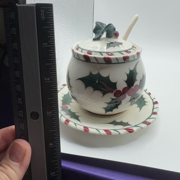 Condiment Jar / Lefton / Holly Condiment Jar with Spoon / Christmas / Vintage - Picture 6 of 6